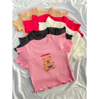 Cropped Infantil Feminina Capivara Suco Manga Dupla Casual Menina Canelado Ribana DTF02