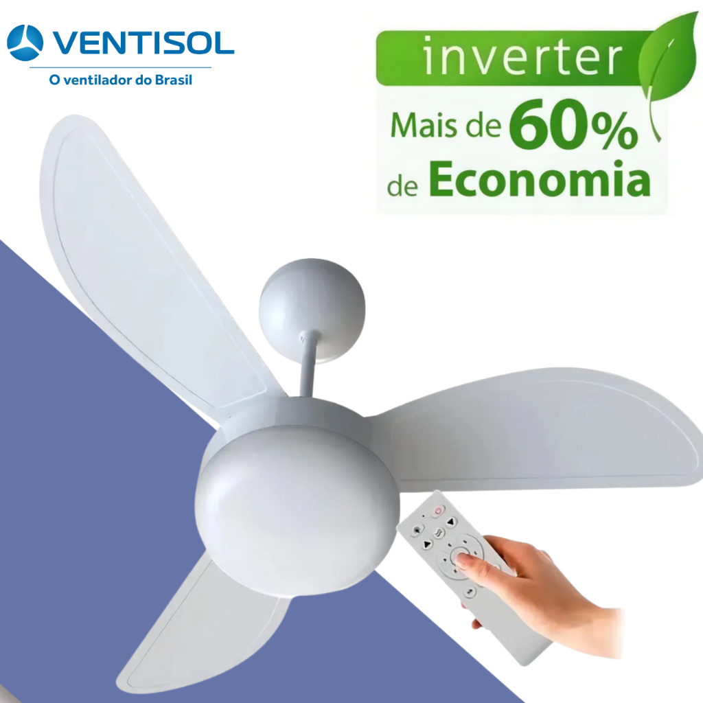 Ventilador de Teto Ventisol Fênix Inverter 3 Pás Silencioso Econômico ...