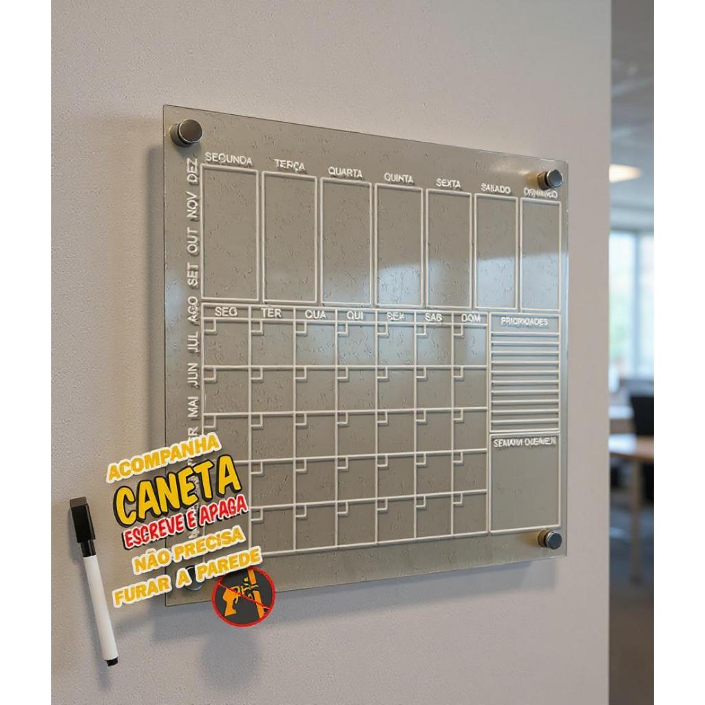 Preta Lousa planner semanal mensal anotações de acrilico transparente sem furos com caneta escreve e apaga