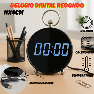 Relógio Digital De Mesa 11x4CM Com Usb Temperatura Calendário Soneca Redondo Decoração em Oferta na Shopee