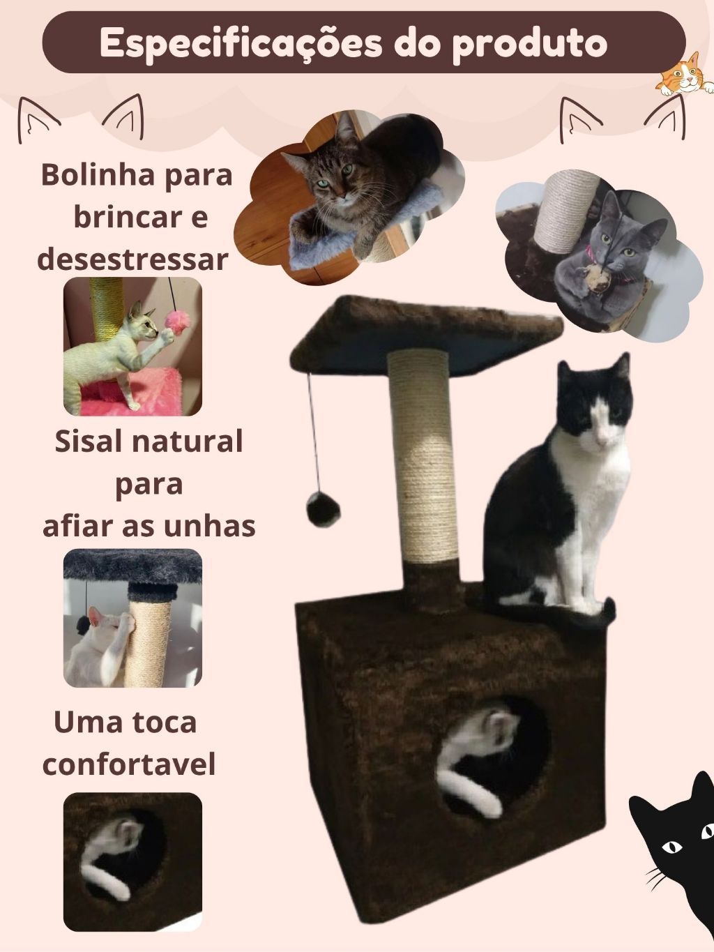 Imagem do produto Casinha arranhador grande  para gatos caixa com banco 6