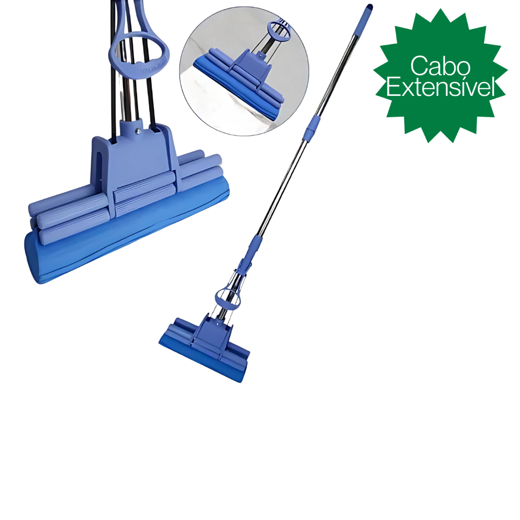 Mop Esponja 2 em 1 Rodo Com Espuma Enxuga e Varre Esfregão Rodo Mágico