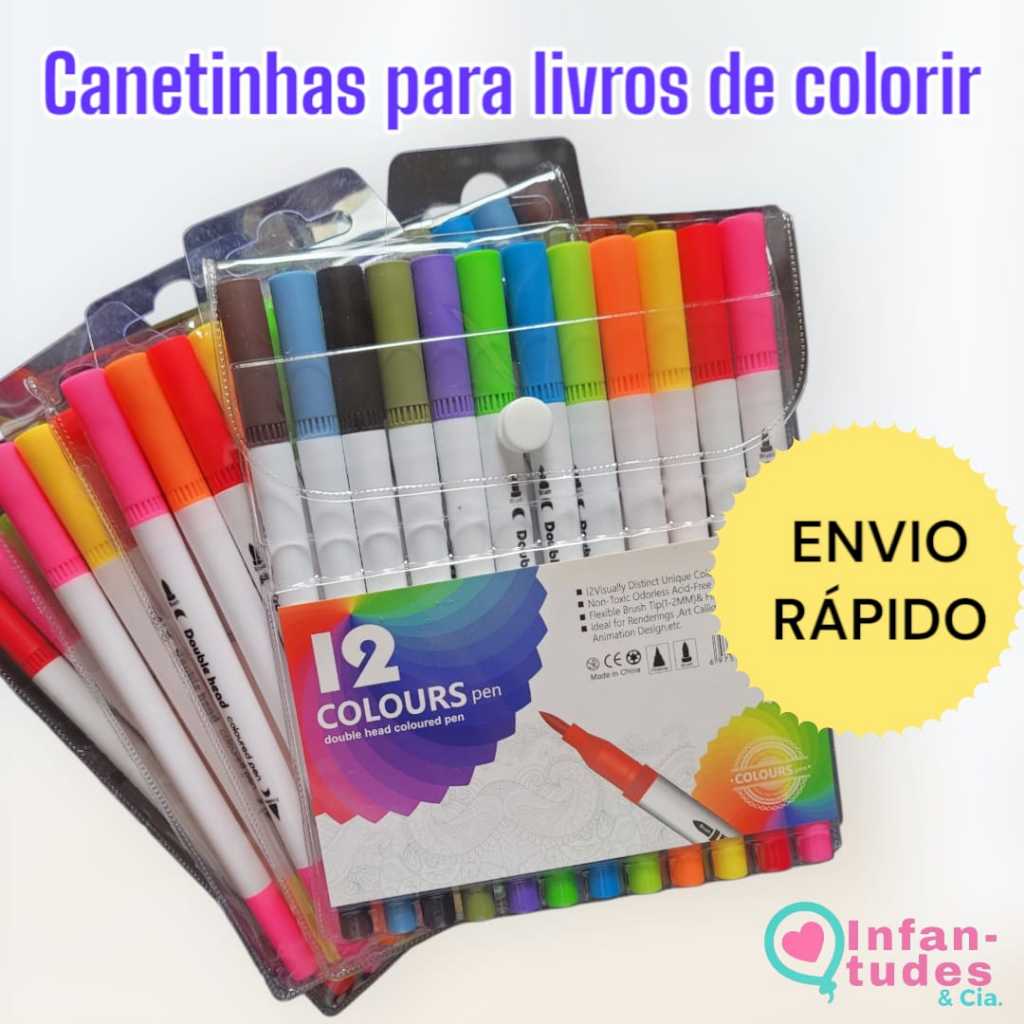 Canetinha Brush Dupla Ponta 12 ou 18 Cores – Não Mancha | Para Livros ...