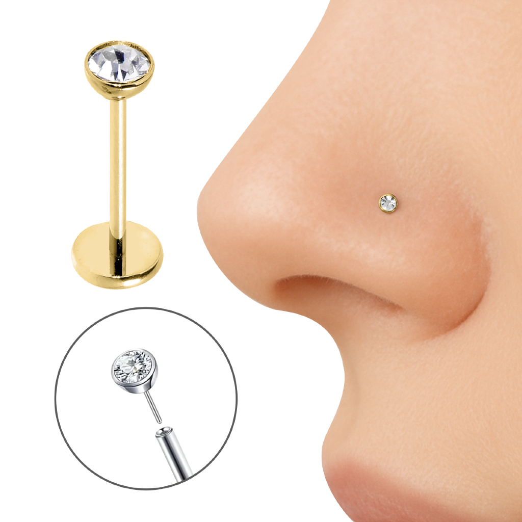 Piercing Nariz Nostril Titânio Fácil Colocação Fecho de Encaixe Labret ...