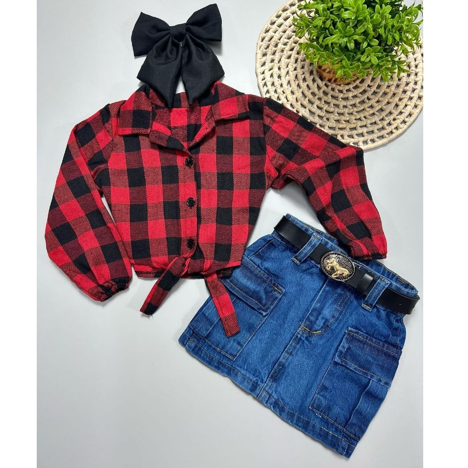 Festa Junina Saia Jeans E Camisa Xadrez Com Saia Jeans Roupa Para
