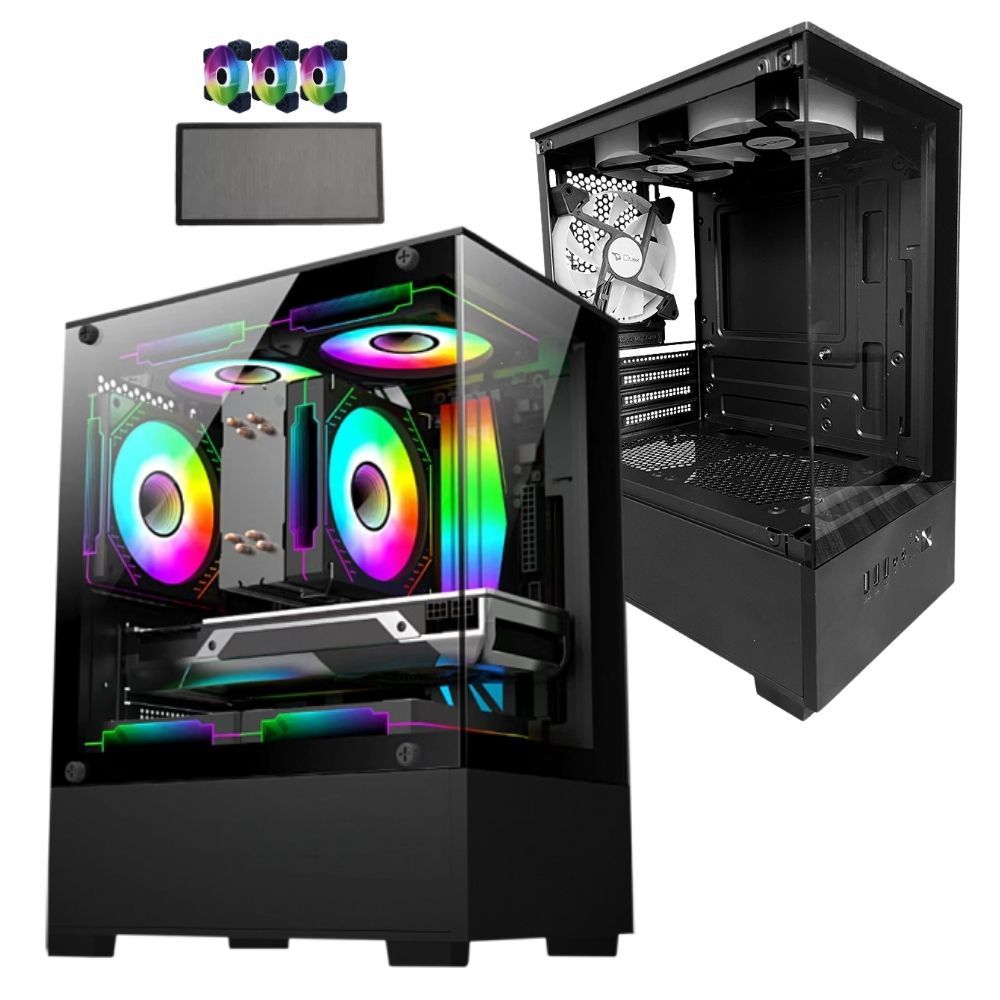 Gabinete Pc Gamer Com 3 Fans Rgb Inclusas Micro Atx Mini Itx Vidro Temperado Usb 3.0