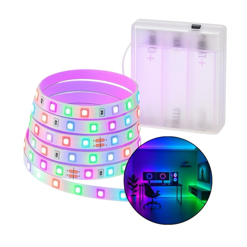 Fita Led 2 Metros Auto Adesiva Pilha Luz Fixa 120 Leds RGB Branco ...