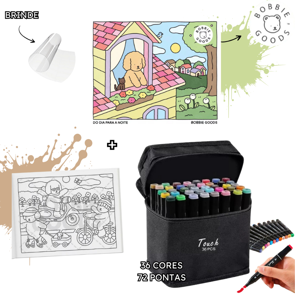 Kit Colorir Canetinha Touch 36 ou 48 Cores Ponta Dupla + Bobbie Goods ...
