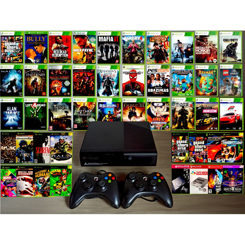 Xbox 360 super slim 500gb 2 Controles Novos + 62 jogos + retro | Shopee ...