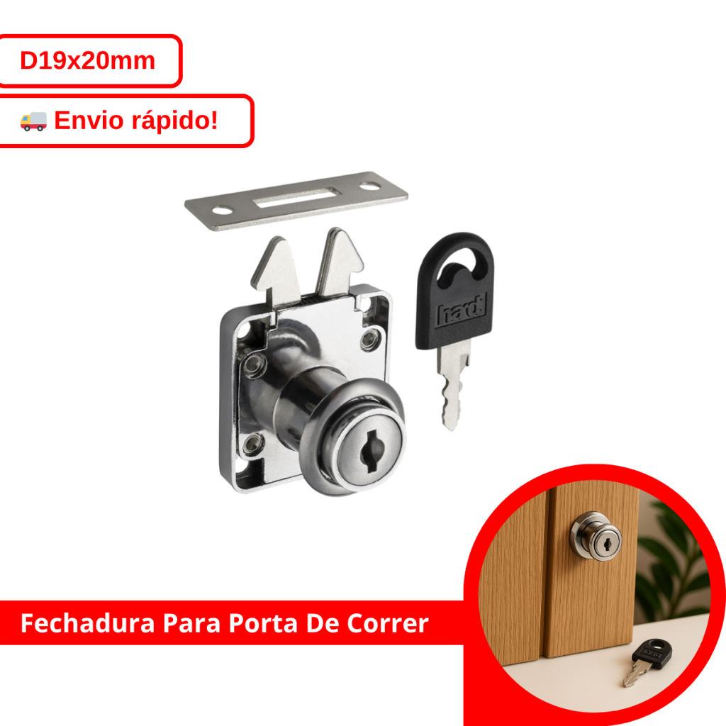 Fechadura Para Porta De Correr 19x22mm Pressão Papagaio Cromada