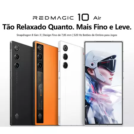 REDMAGIC 10 Air 520Hz celular para jogos 12/16GB+256/512GB, Fino de 7,85mm, chip duplo Snapdragon 8 Gen 3+R3, 6000mAh