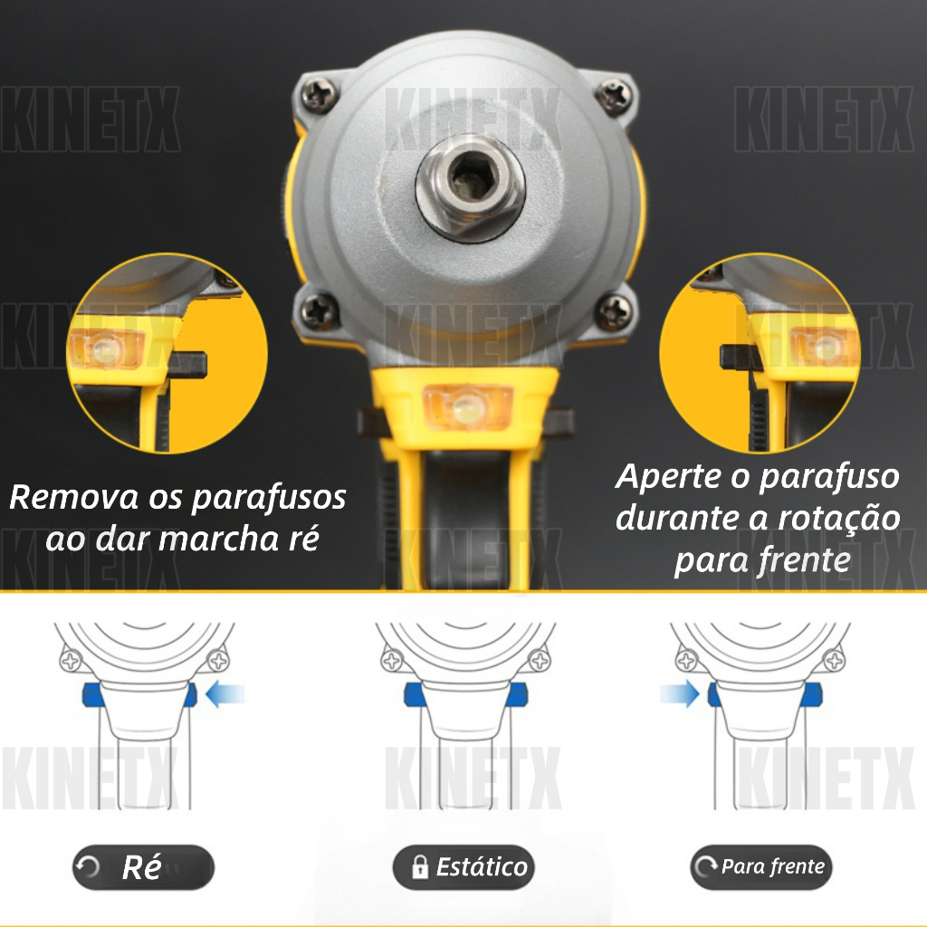 Chave de Impacto 880Nm 98Vf Parafusadeira Furadeira Sem Fio KINETX