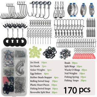 170pcs Fishing Accessories Kit with Fishing Box Fish Hooks Swivels Sinkers Outdoor Fishing Accessories Set Gifts for Men