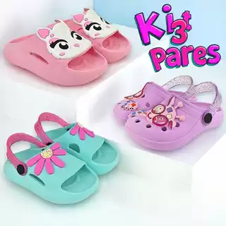 Kit 3 Pares Sandália Babuche Infantil Menina Leve