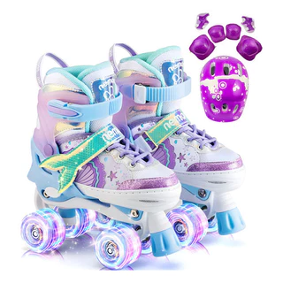 Patins 4 Rodas Com Led Patins Infantil Menina + Kit Proteção