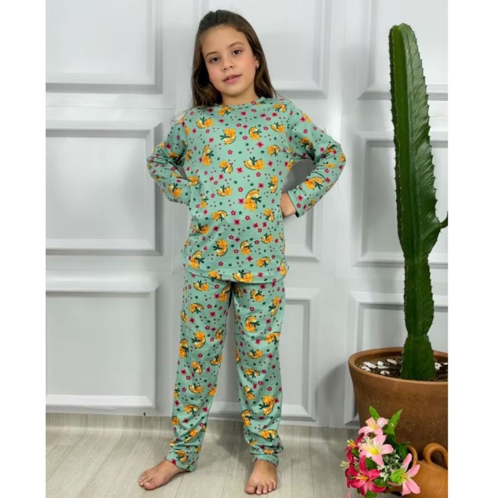 Pijama Infantil Criança Inverno Manga Longa Suede Estampado Menina Frio Conjunto Dormir Calça Blusa em Oferta na Shopee