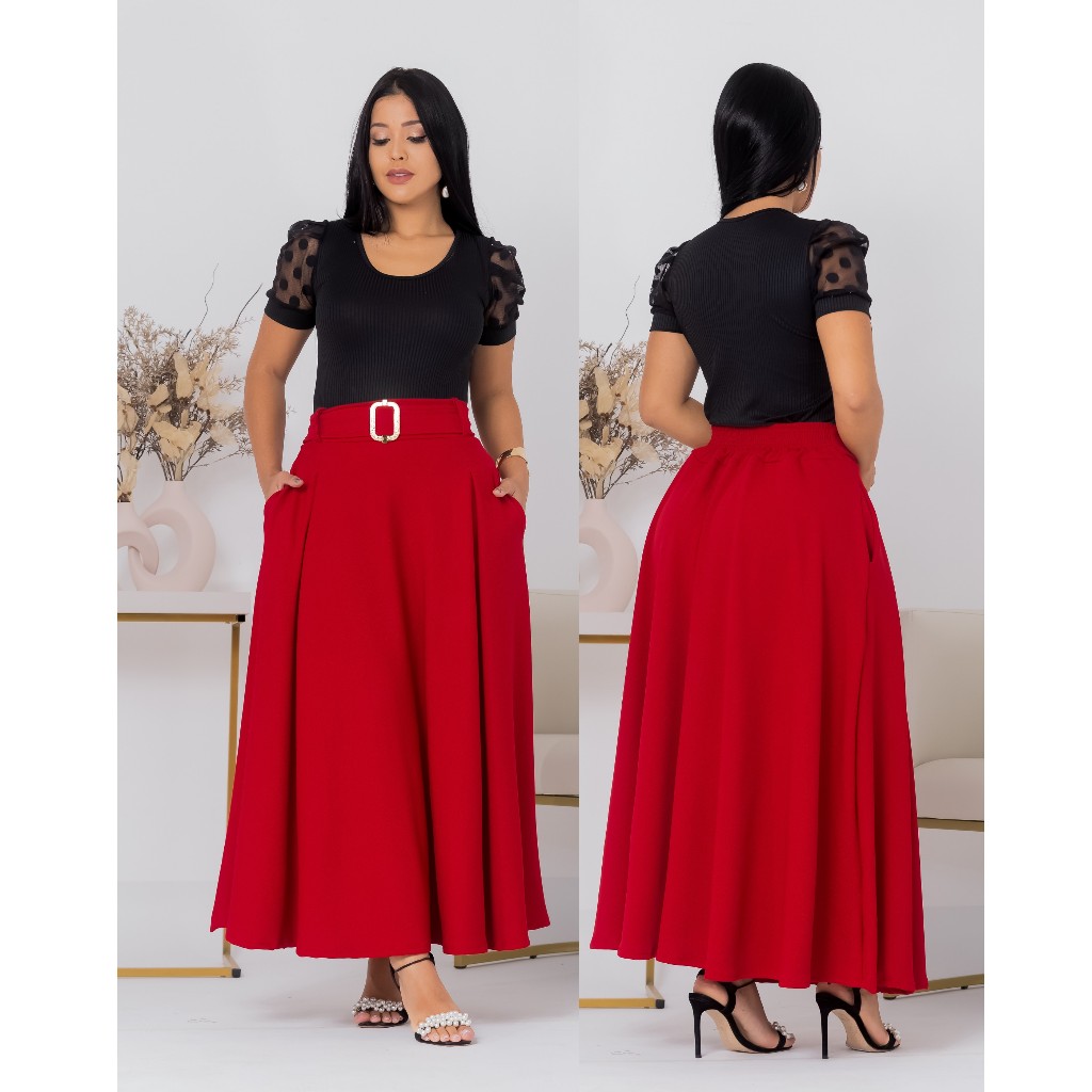 SAIA LONGA FEMININA (MALHA CREPE) EVANGÉLICA IGREJA CULTOS CONGRESSO ...