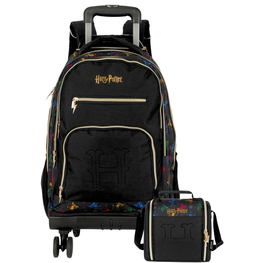 Kit Conjunto Escolar Harry Potter Mochila Costas e 4Rodas + Lancheira ...