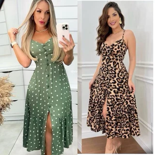 Vestido longo Crepinho Com Bojo e Botões H-1 em Oferta na Shopee