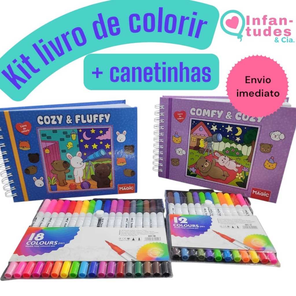 Livro de Colorir Capa Dura + Canetinhas | 48 Desenhos com Folha ...