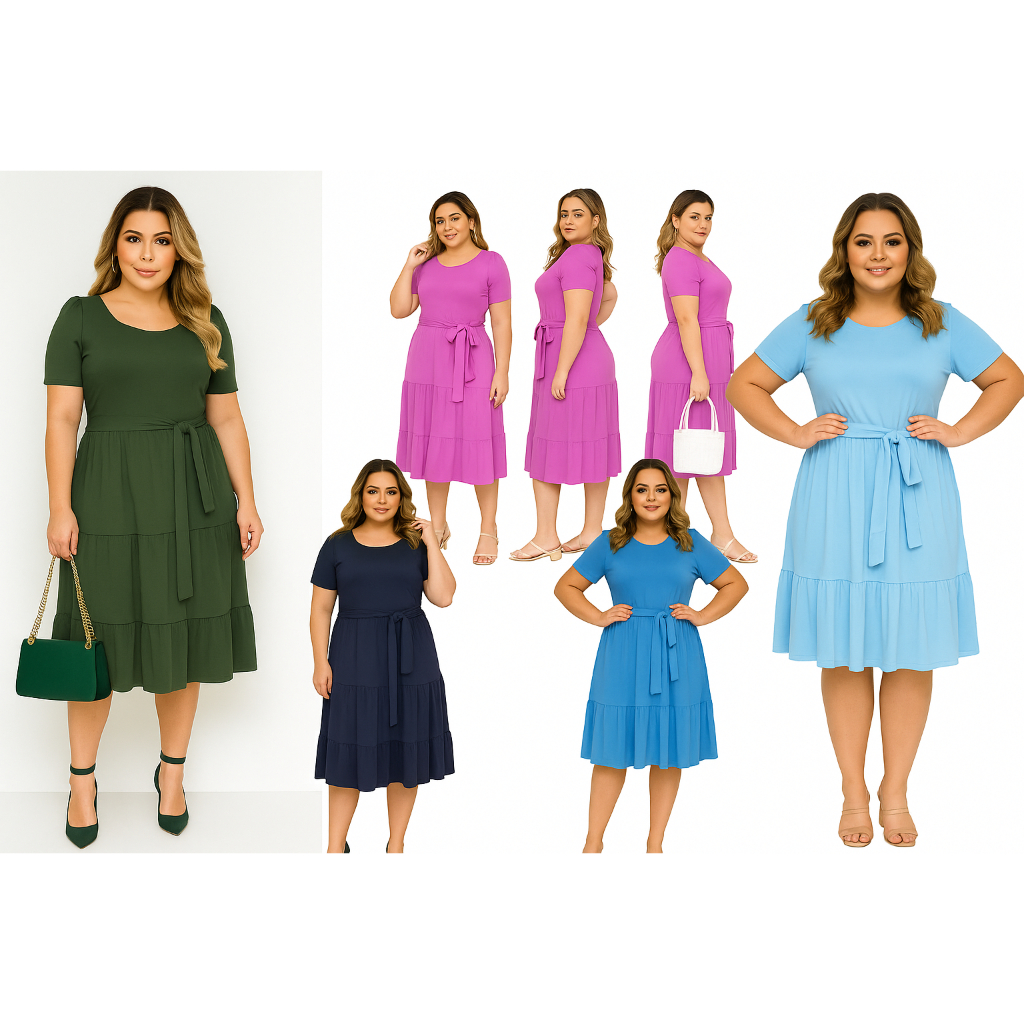 Vestidos Evangélicos Social Rodado Plus Size Midi mais Vendido Babado ...