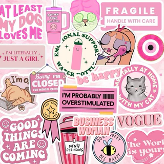 33 Adesivos à prova d’água Garrafinha Temática Rosa para Colagem e Personalização Journal Kindle