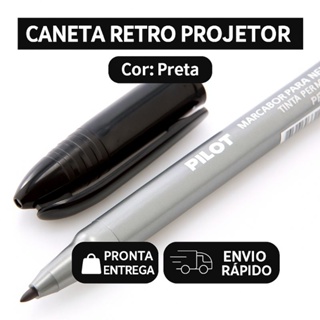 Caneta Retroprojetor Preta Pilot - Permanente - Transparência - Escola - Escritório - Aula