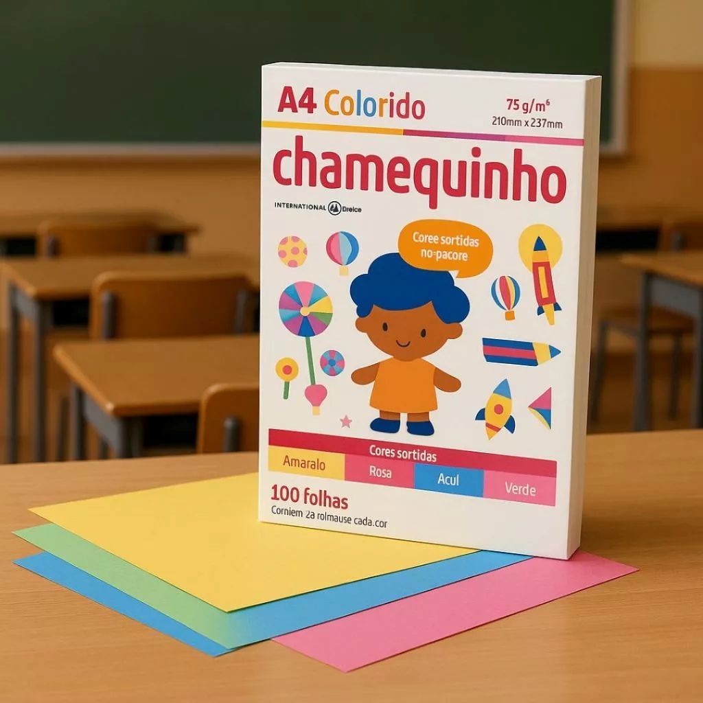 Papel Chamequinho Colorido com 4 Cores A4 75g Pacote C/100 Folhas ...