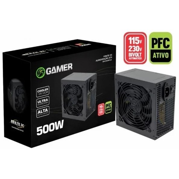 Fonte 500w Real PFC Ativo BIVOLT AUTOMÁTICO BrazilPC Pci-e 8 Pinos 6+2 Pl Vídeo Silenciosa SERVIDOR
