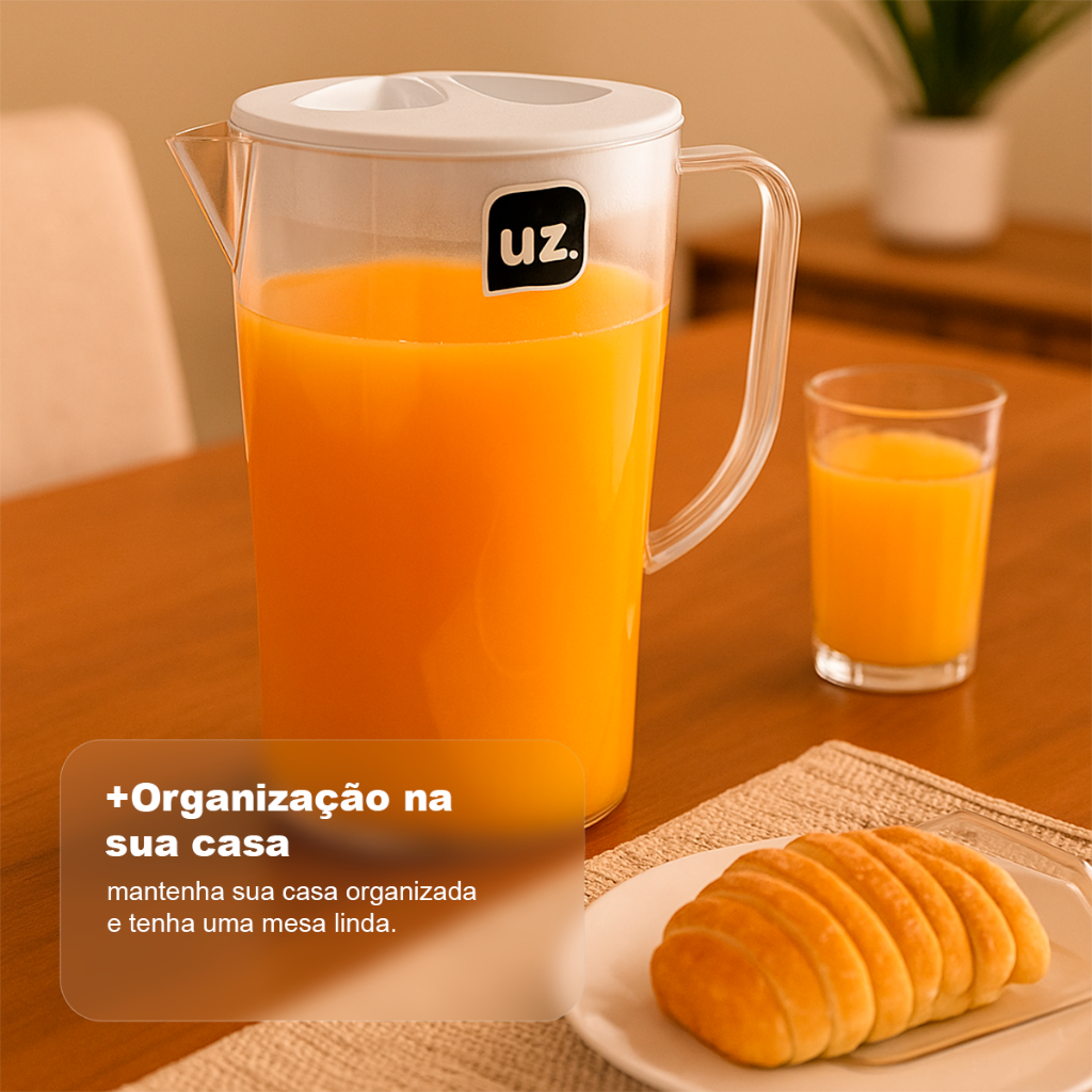Jarra Slim 2L com Tampa UZ – Transparente BPA Free