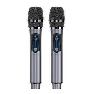 Kit 2 Microfones Dinâmico Sem Fio Profissional Recarregável Uhf para Karaokê
