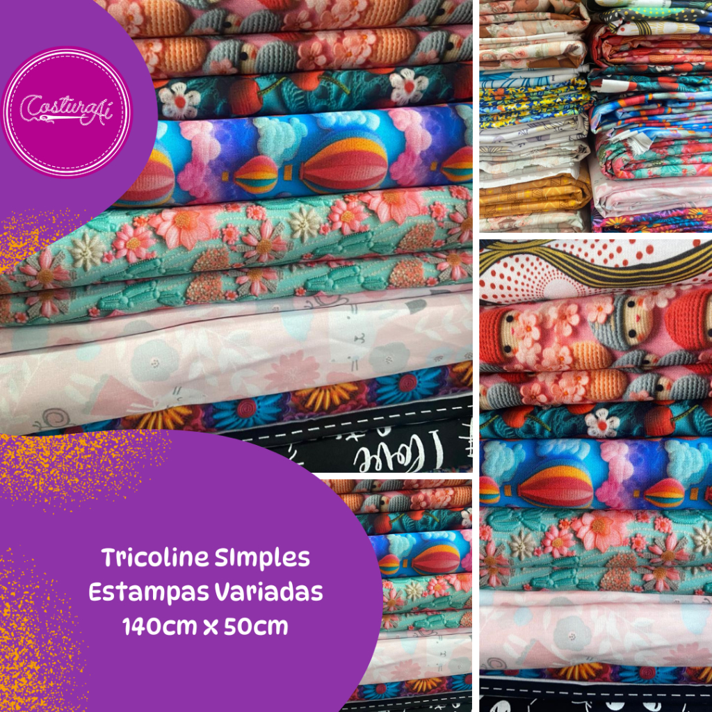 Tricoline Simples Estampado - 140cm x 50cm Estampas Variadas Flores ...