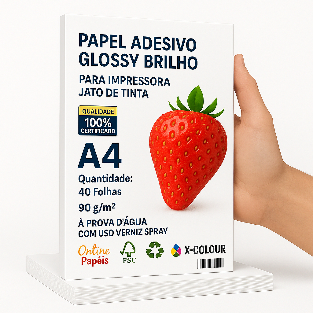 Papel Adesivo Glossy A4 Jato de Tinta 90g - 40 Folhas Ideal Para ...