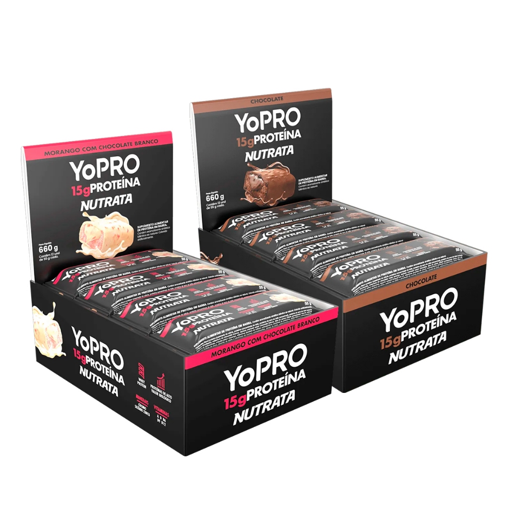 Barra de Proteína Yopro Display c/12 unidades 55g - Nutrata | Shopee Brasil