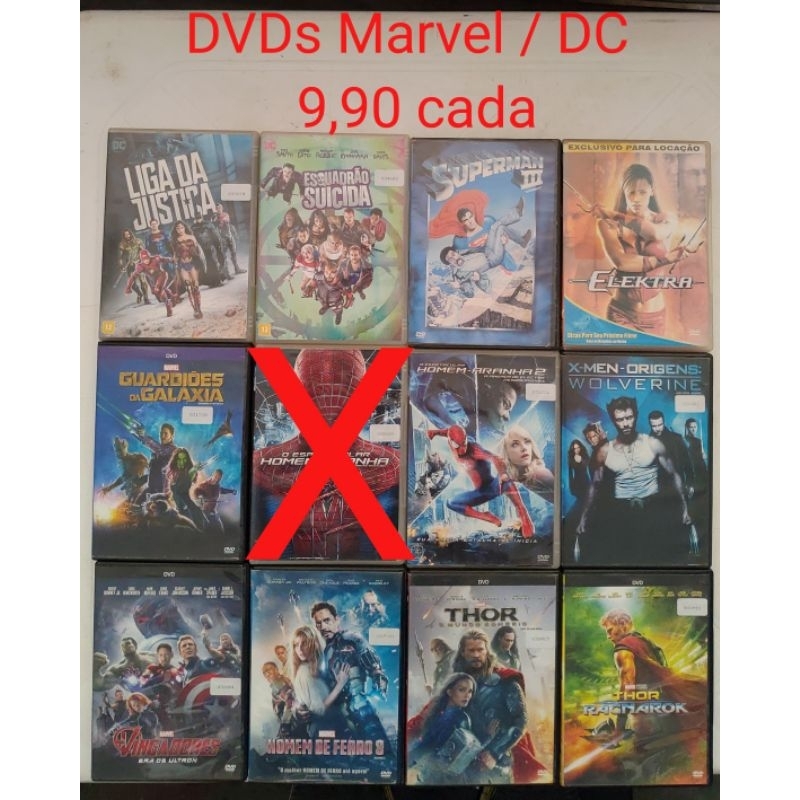 DVDs Marvel / DC R$ 9,90 cada | Shopee Brasil