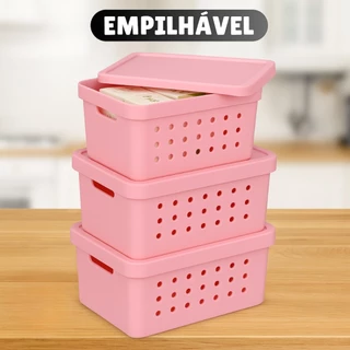 Kit Caixa Organizadora Multiuso Com Tampa 2,6 Litros Cesto Organizador em Oferta na Shopee