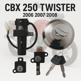Kit Jogo Chave Contato Miolo Ignição Cbx 250 Twister 2006 2007 2008 C/ Tampa Tanque e Trava Direção