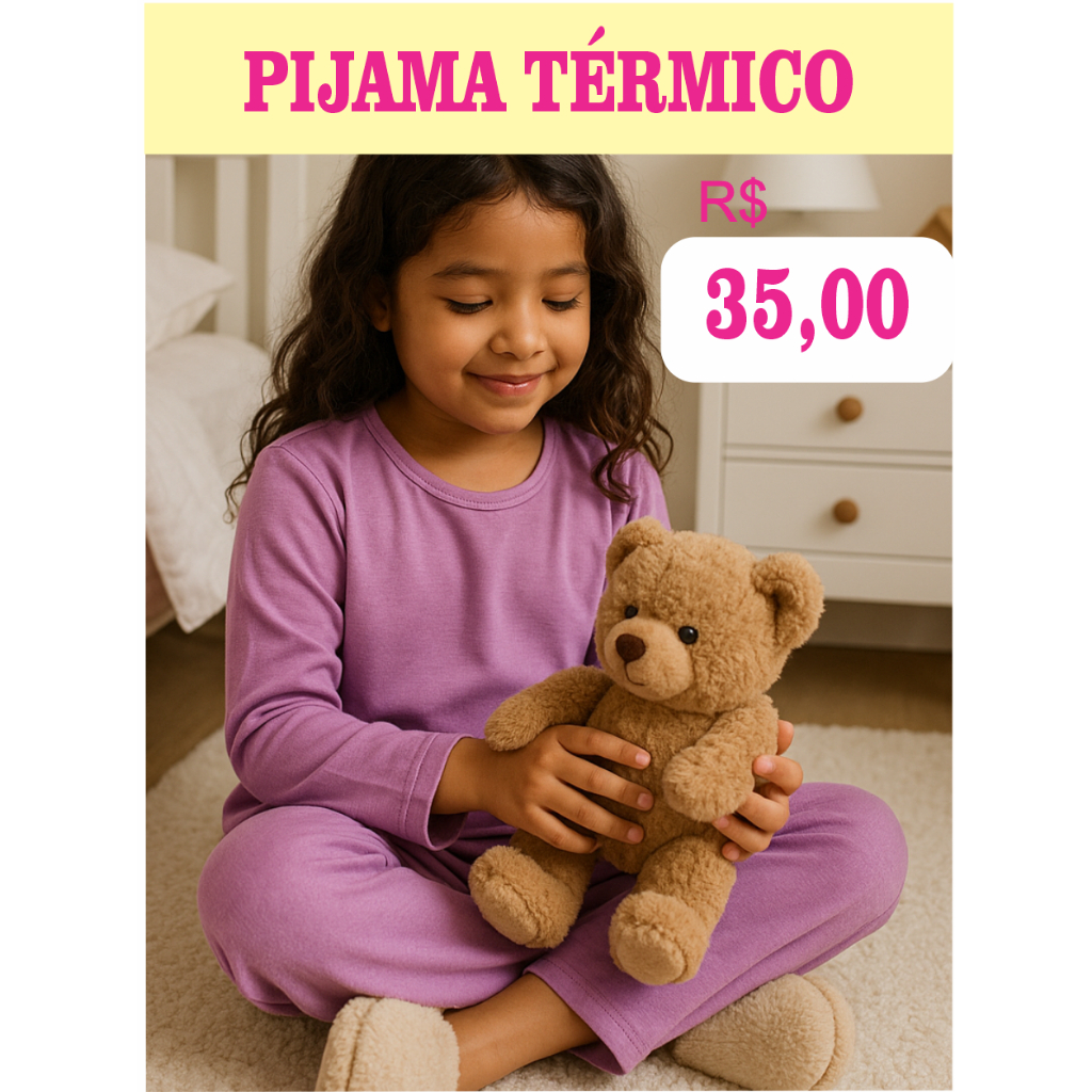 Pijama Infantil de Inverno Térmico Peluciado do Tamanho 2 ao 12 em Oferta na Shopee