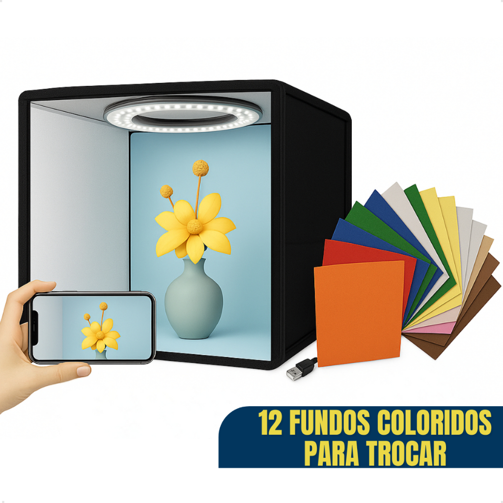 Mini Estúdio Portátil 40x40 ou 30x30 Cabine Fotografica com Iluminação ...