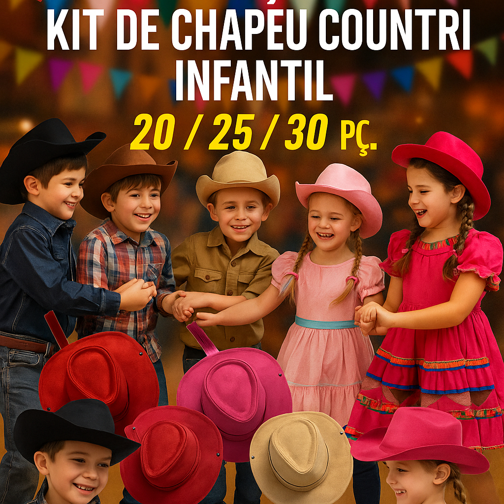 KIT DE CHAPÉU COUNTRY 20, 25 ou 30 UNIDADES Tamanhos INFANTIL/ JUVENIL ...