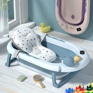 Banheira Dobrável Bebê com Almofada Termômetro para Conforto Infantil