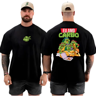 Camiseta Camisa Oversized Top para Academia Musculação Eu Amo Carbo Streetwear 100% Algodão