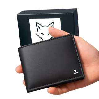Carteira Masculina Couro, Slim Sintético Preto - Acompanha Caixinha