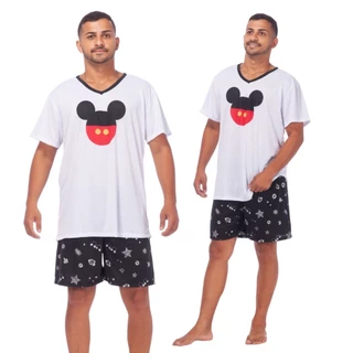 Pijama Masculino Adulto Personagem Mickey Malha Verão em Oferta na Shopee