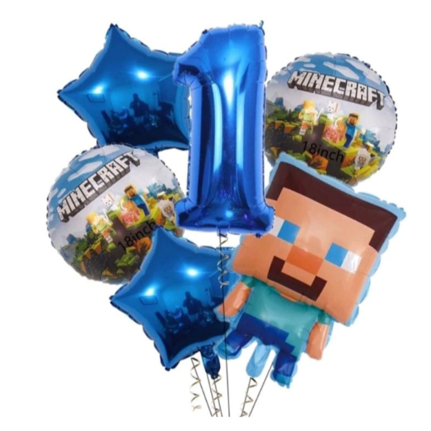 Kit 5/1 Balão Minecraft Steve + Balão Redondo+ Estrela Metalizados+ ...