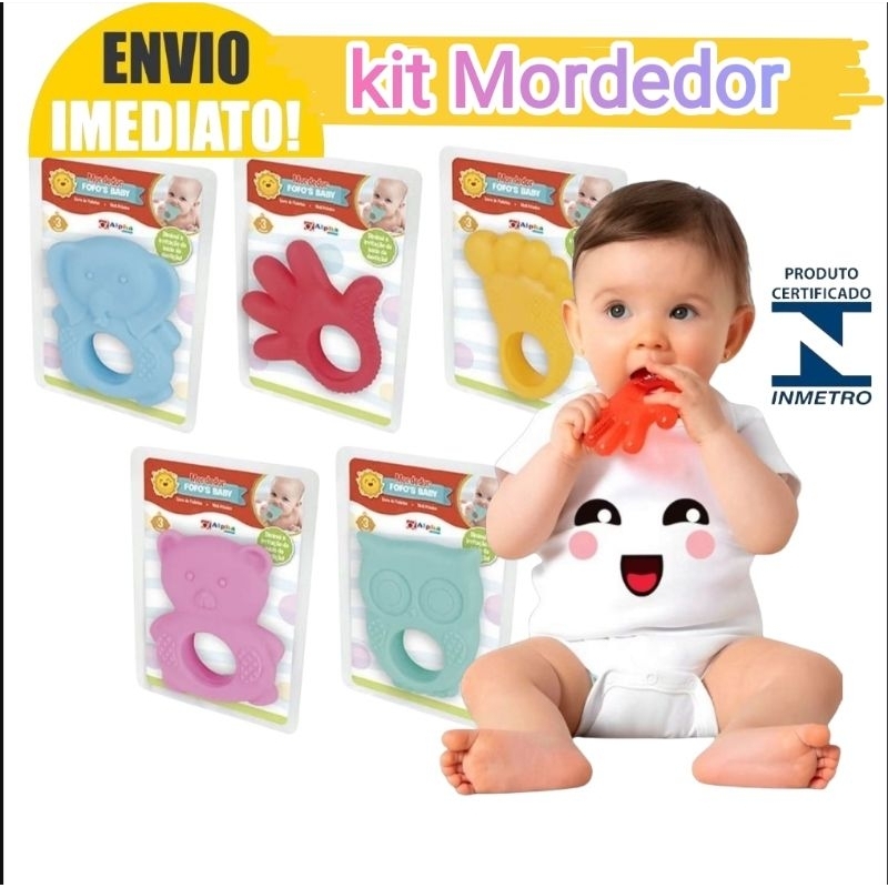Mordedor infantil para bebê kit auxilia no desconforto do nascimento do ...