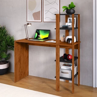 Escrivaninha Mesa de Computador Com Prateleiras Reversível Compacta Zorzi Escritório