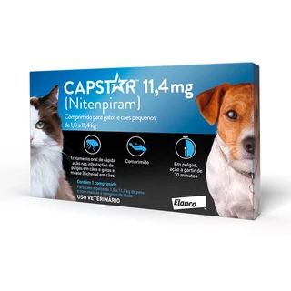 Capstar Antipulgas 11mg 1 Comprimido para Cães Gatos de até 11,4kg Elanco em Oferta na Shopee