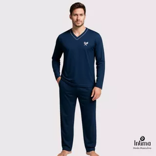 Pijama Adulto Masculino Inverno Confortável Quentinho Malha de Frio Blusa Manga Comprida Longo Calça em Oferta na Shopee