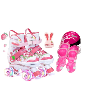 Patins infantil ajustável quad 4 rodas led + kit proteção -lindo